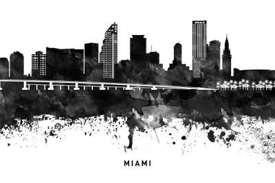 Miami Skyline Black & White by WallDecorAddict canvas print