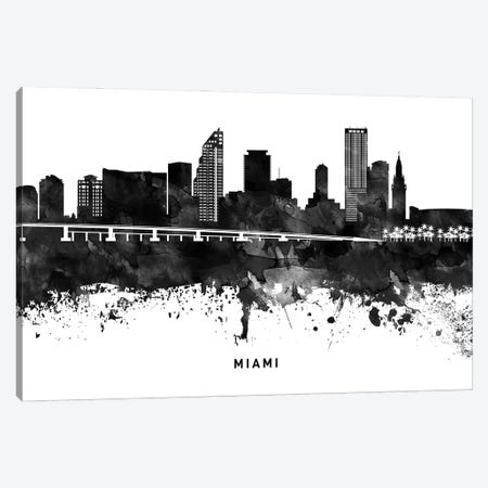 Miami Skyline Black & White Canvas Print #WDA808} by WallDecorAddict Canvas Art Print