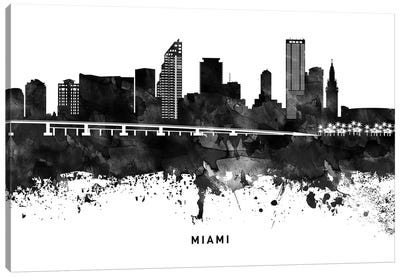Miami Skyline Black & White Canvas Art Print - Miami Skylines
