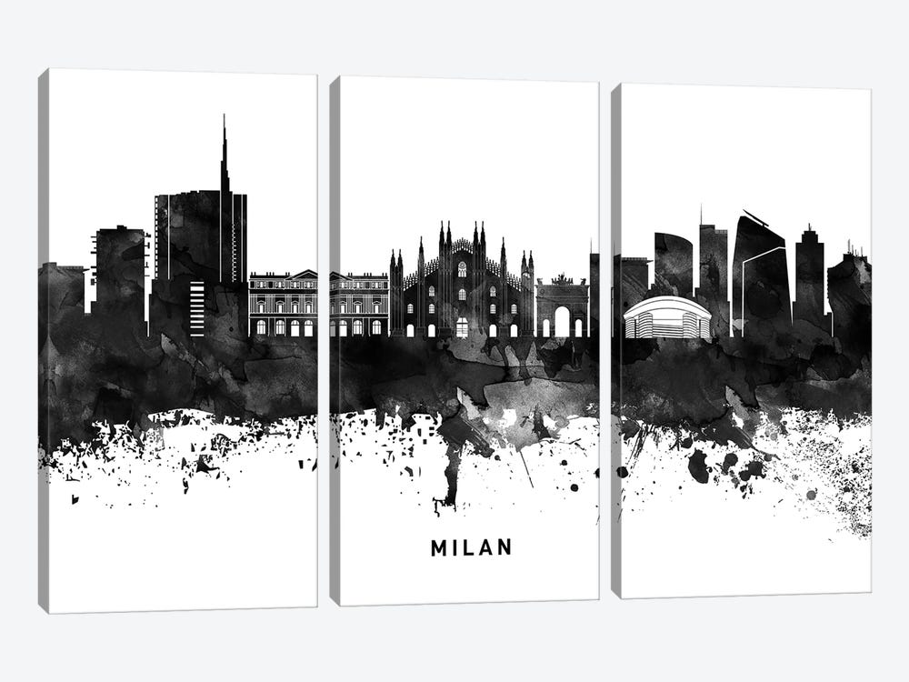 Milan Skyline Black & White by WallDecorAddict 3-piece Canvas Print