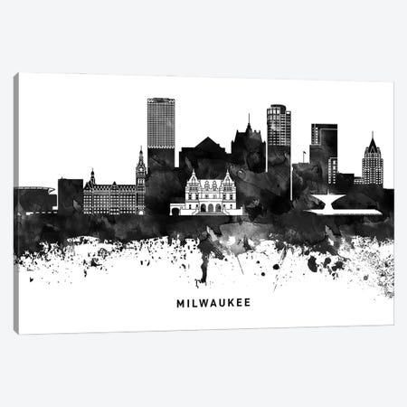 Milwaukee Skyline Black & White Canvas Print #WDA810} by WallDecorAddict Canvas Artwork