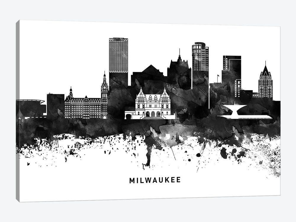 Milwaukee Skyline Black & White by WallDecorAddict 1-piece Canvas Print
