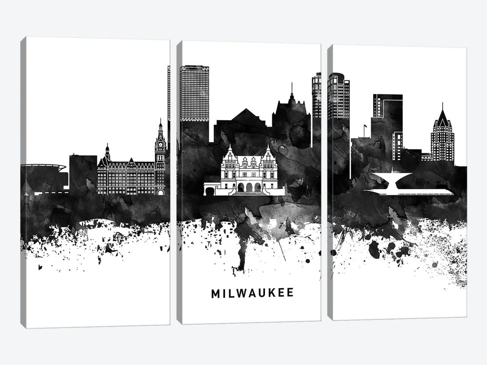 Milwaukee Skyline Black & White by WallDecorAddict 3-piece Canvas Print