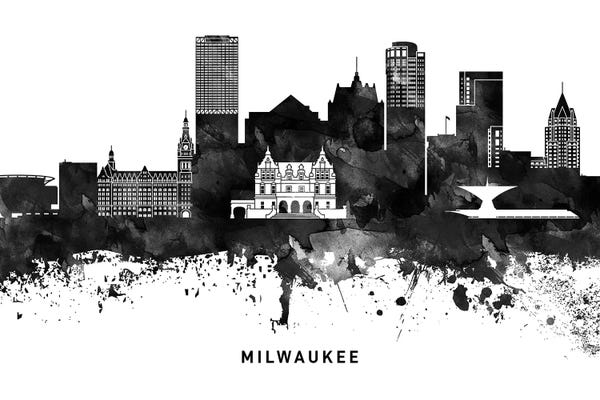 Wisconsin: Milwaukee Skyline Black & White by WallDecorAddict