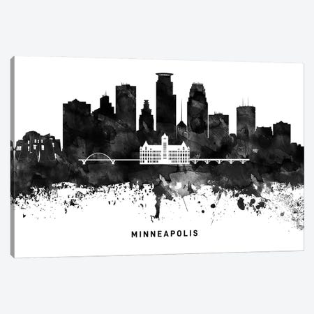 Minneapolis Skyline Black & White Canvas Print #WDA811} by WallDecorAddict Canvas Art
