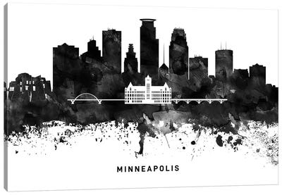 Minneapolis Skyline Black & White Canvas Art Print - Minneapolis Art