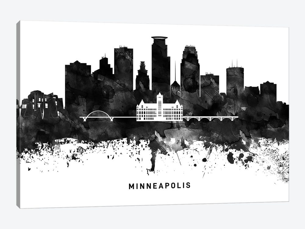 Minneapolis Skyline Black & White by WallDecorAddict 1-piece Canvas Art