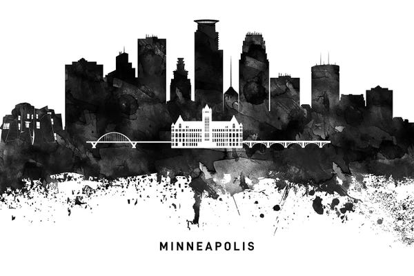 Minnesota: Minneapolis Skyline Black & White by WallDecorAddict