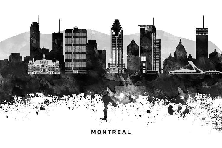 Montreal Skyline Black & White by WallDecorAddict wall art