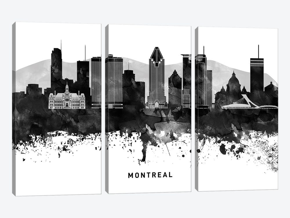 Montreal Skyline Black & White by WallDecorAddict 3-piece Canvas Art Print