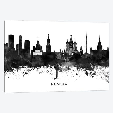 Moscow Skyline Black & White Canvas Print #WDA813} by WallDecorAddict Canvas Wall Art