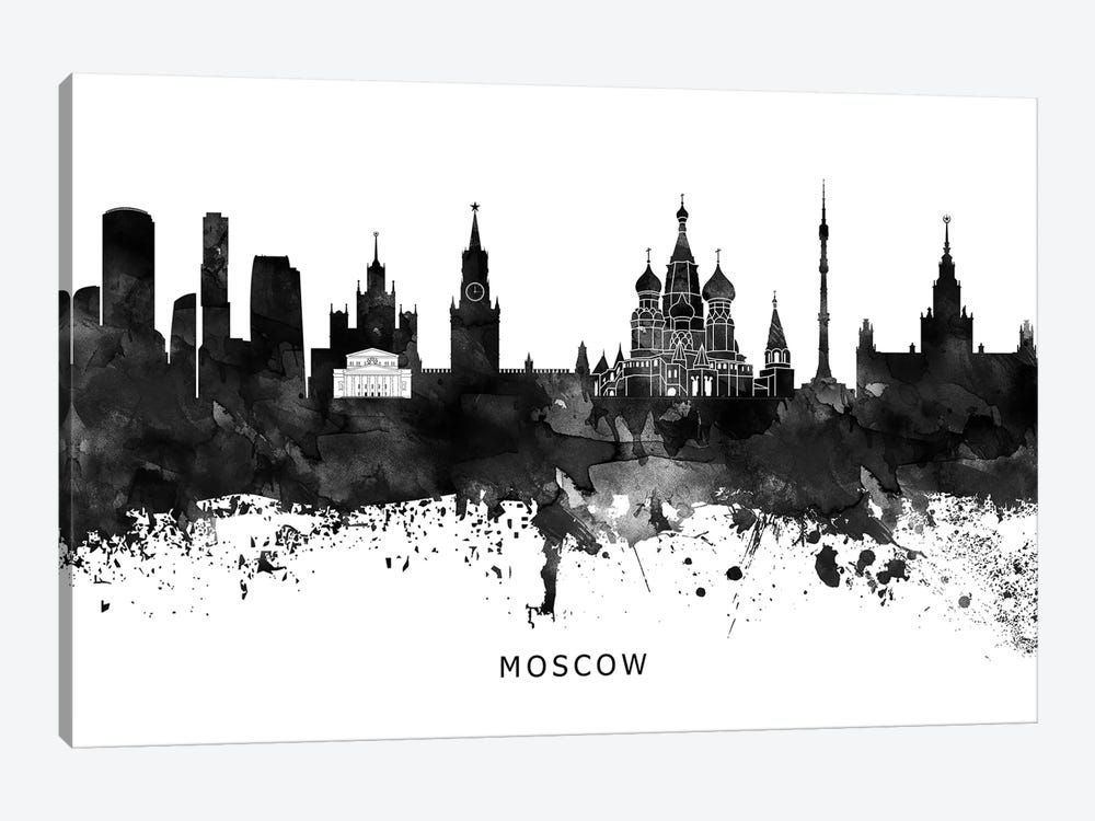 Moscow Skyline Black & White by WallDecorAddict 1-piece Canvas Wall Art