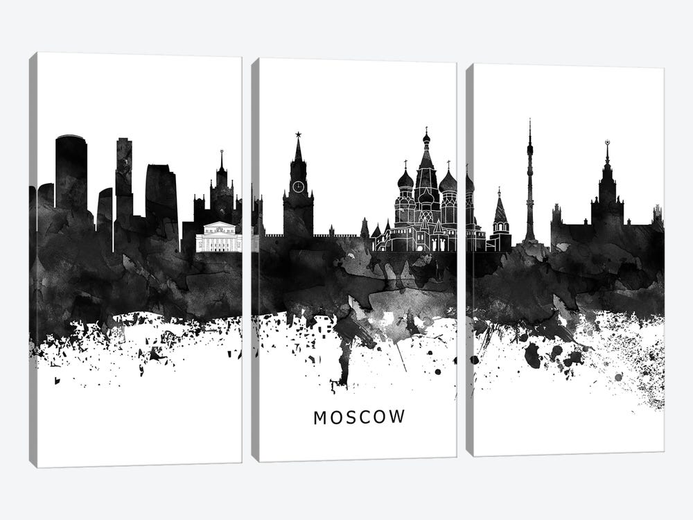 Moscow Skyline Black & White by WallDecorAddict 3-piece Canvas Art