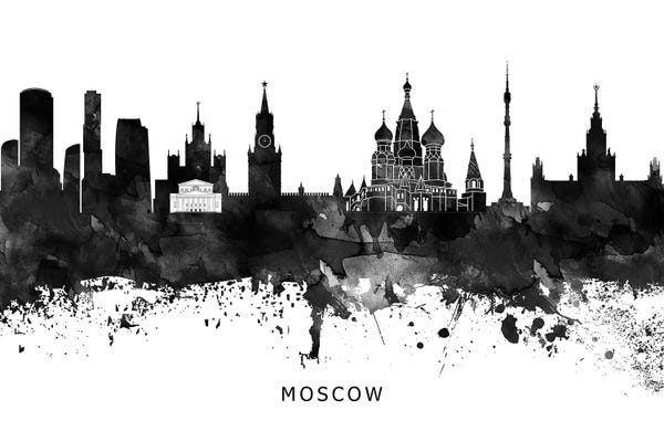 Russia: Moscow Skyline Black & White by WallDecorAddict