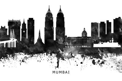 Mumbai Skyline Black & White by WallDecorAddict art print