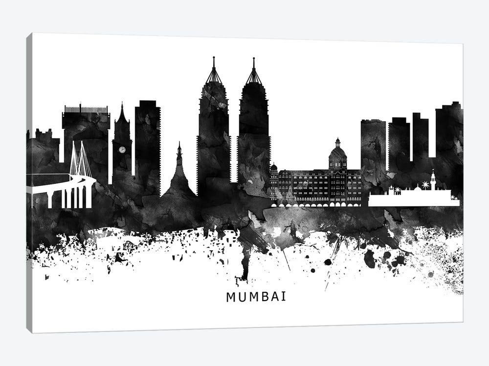 Mumbai Skyline Black & White by WallDecorAddict 1-piece Canvas Print