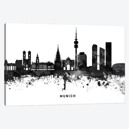 Munich Skyline Black & White Canvas Print #WDA815} by WallDecorAddict Art Print