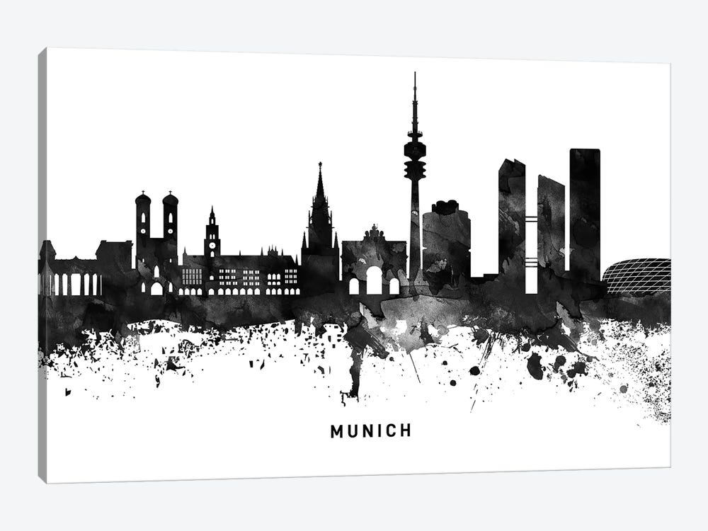 Munich Skyline Black & White by WallDecorAddict 1-piece Canvas Artwork