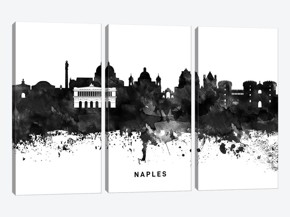 Naples Skyline Black & White by WallDecorAddict 3-piece Art Print