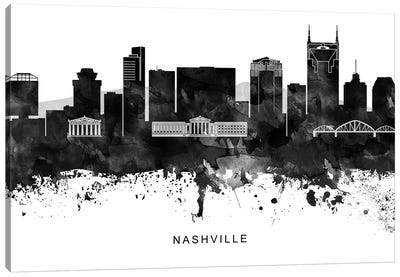 Nashville Skyline Black & White Canvas Art Print - Nashville Skylines