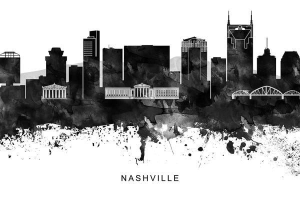 Nashville Skylines: Nashville Skyline Black & White by WallDecorAddict