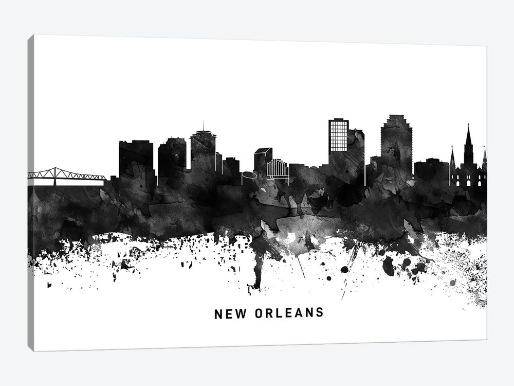 New Orleans Skyline Black & White by WallDecorAddict 1-piece Canvas Print