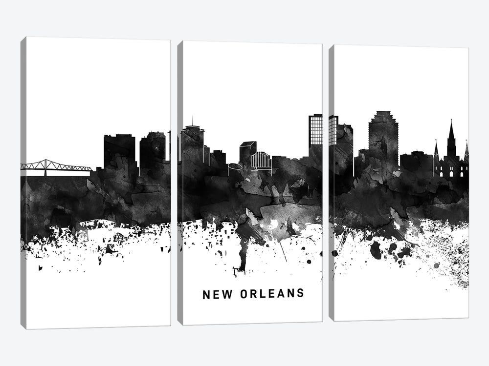 New Orleans Skyline Black & White by WallDecorAddict 3-piece Canvas Art Print