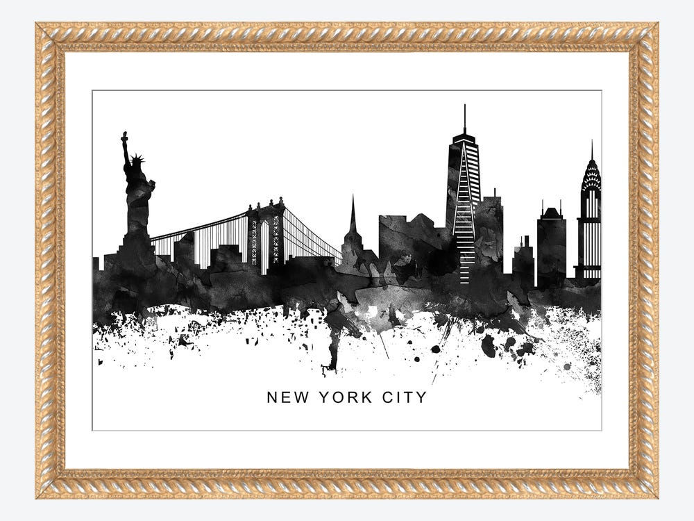 New York Skyline Black & White Canvas Art by WallDecorAddict 