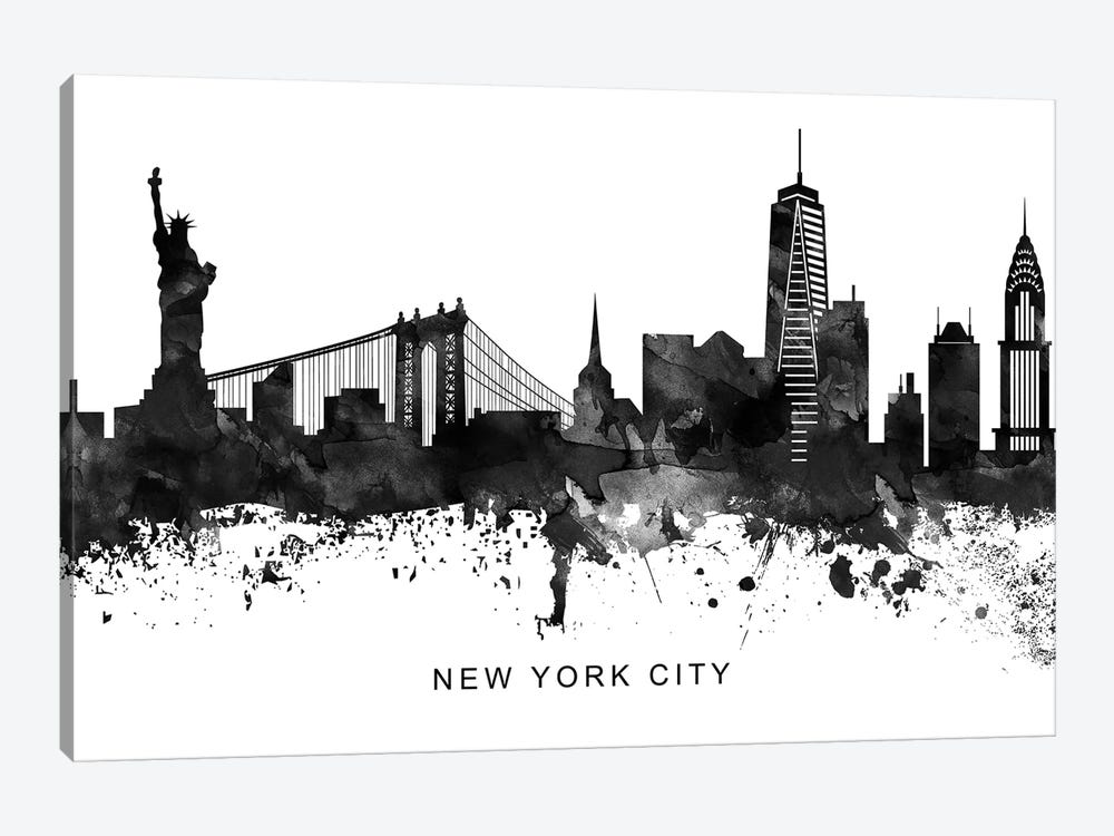 New York Skyline Black & White by WallDecorAddict 1-piece Canvas Artwork