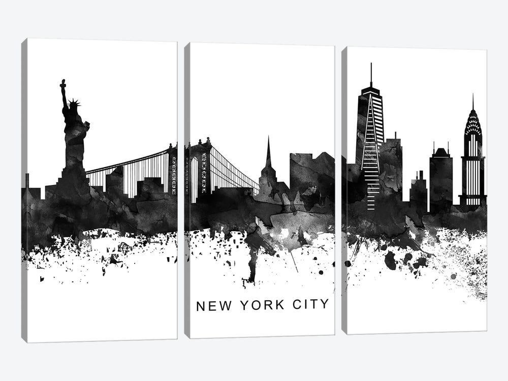 New York Skyline Black & White by WallDecorAddict 3-piece Canvas Artwork