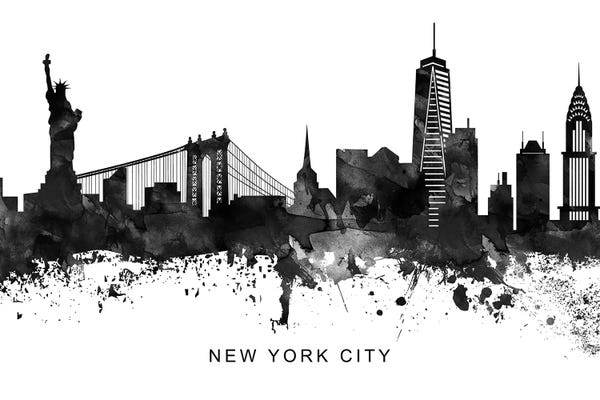 Black & White Digital Art: New York Skyline Black & White by WallDecorAddict