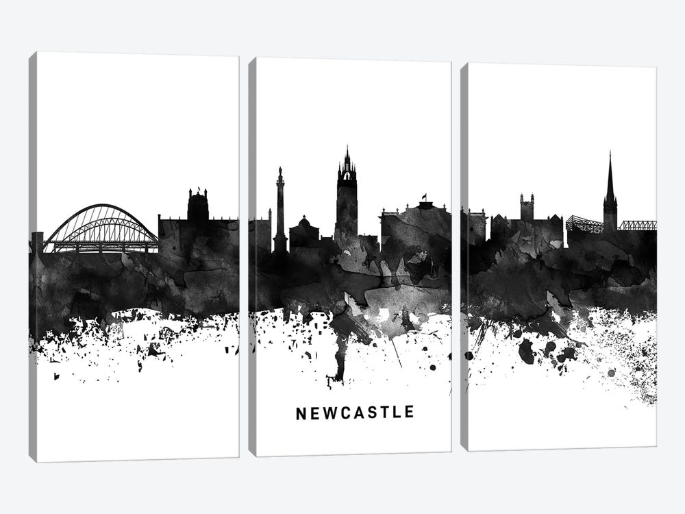 Newcastle Skyline Black & White by WallDecorAddict 3-piece Canvas Wall Art