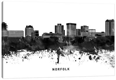 Norfolk Skyline Black & White Canvas Art Print - Virginia Art