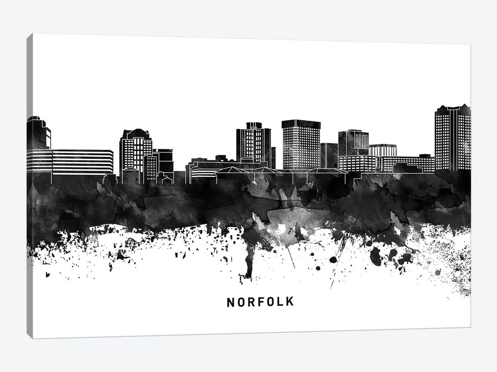 Norfolk Skyline Black & White by WallDecorAddict 1-piece Canvas Art Print