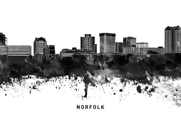 Norfolk: Norfolk Skyline Black & White by WallDecorAddict