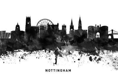 Nottingham Skyline Black & White by WallDecorAddict framed wall art