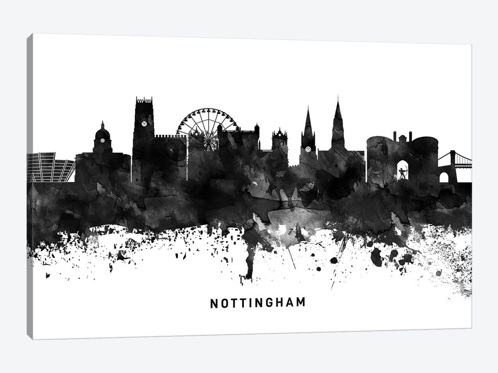 Nottingham Skyline Black & White by WallDecorAddict 1-piece Canvas Artwork