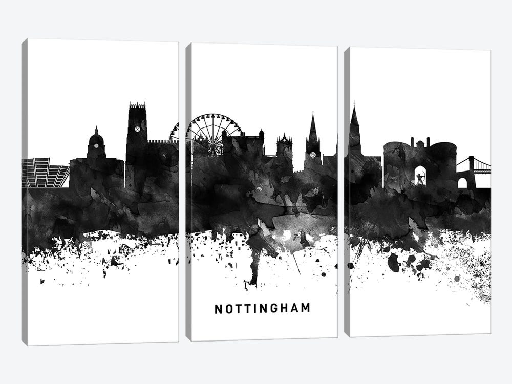 Nottingham Skyline Black & White by WallDecorAddict 3-piece Canvas Artwork