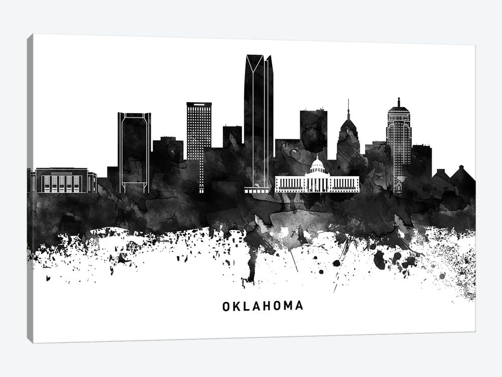 Oklahoma Skyline Black & White by WallDecorAddict 1-piece Canvas Art Print