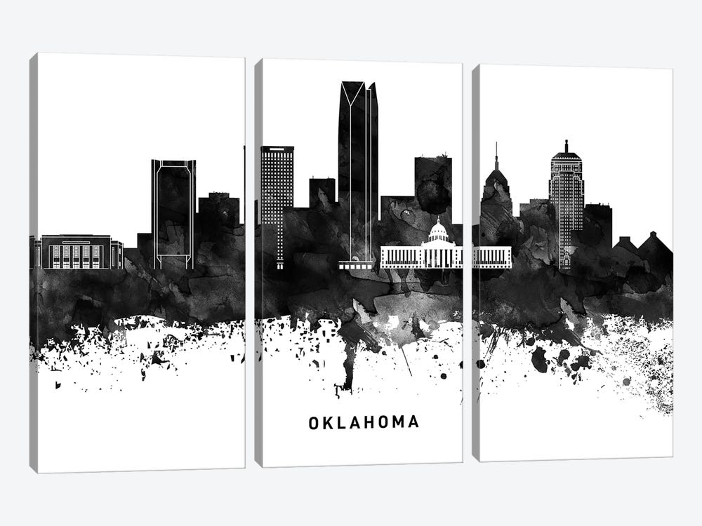 Oklahoma Skyline Black & White by WallDecorAddict 3-piece Canvas Print