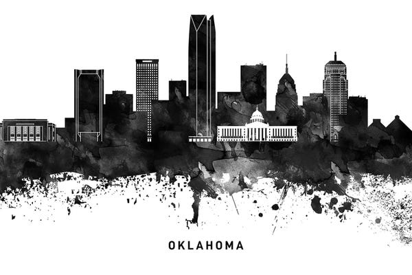 Oklahoma: Oklahoma Skyline Black & White by WallDecorAddict