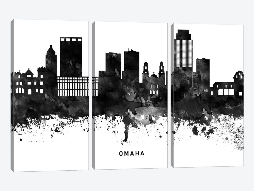 Omaha Skyline Black & White by WallDecorAddict 3-piece Canvas Artwork