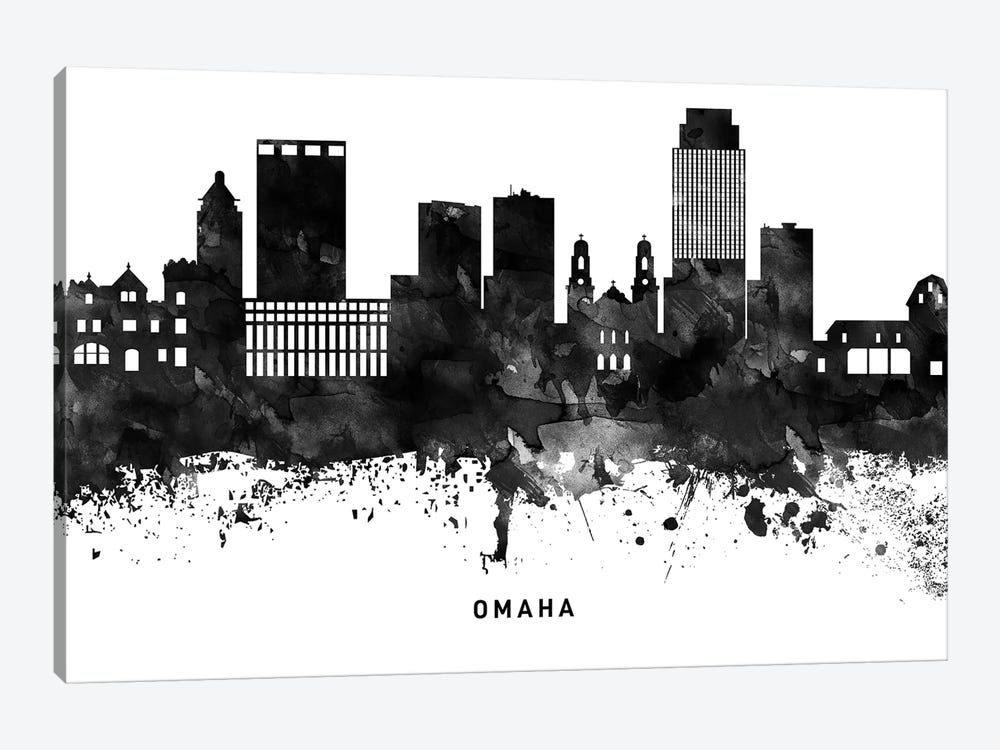 Omaha Skyline Black & White by WallDecorAddict 1-piece Canvas Artwork