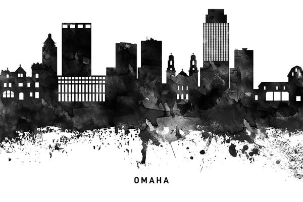 Nebraska: Omaha Skyline Black & White by WallDecorAddict