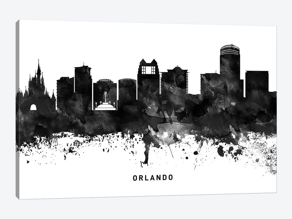 Orlando Skyline Black & White by WallDecorAddict 1-piece Canvas Art