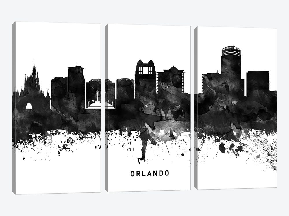 Orlando Skyline Black & White by WallDecorAddict 3-piece Canvas Wall Art