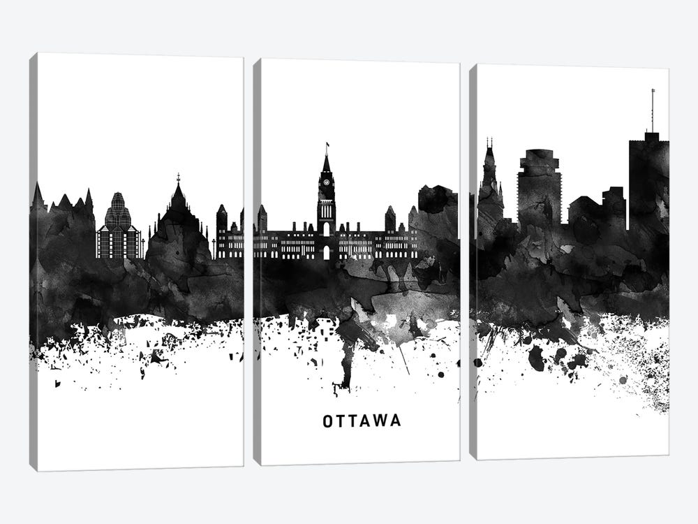 Ottawa Skyline Black & White by WallDecorAddict 3-piece Canvas Artwork