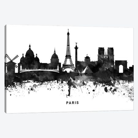 Paris Skyline Black & White Canvas Print #WDA830} by WallDecorAddict Canvas Wall Art