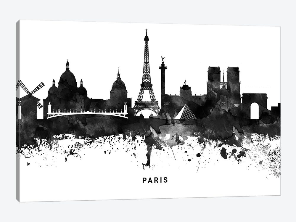 Paris Skyline Black & White by WallDecorAddict 1-piece Canvas Print