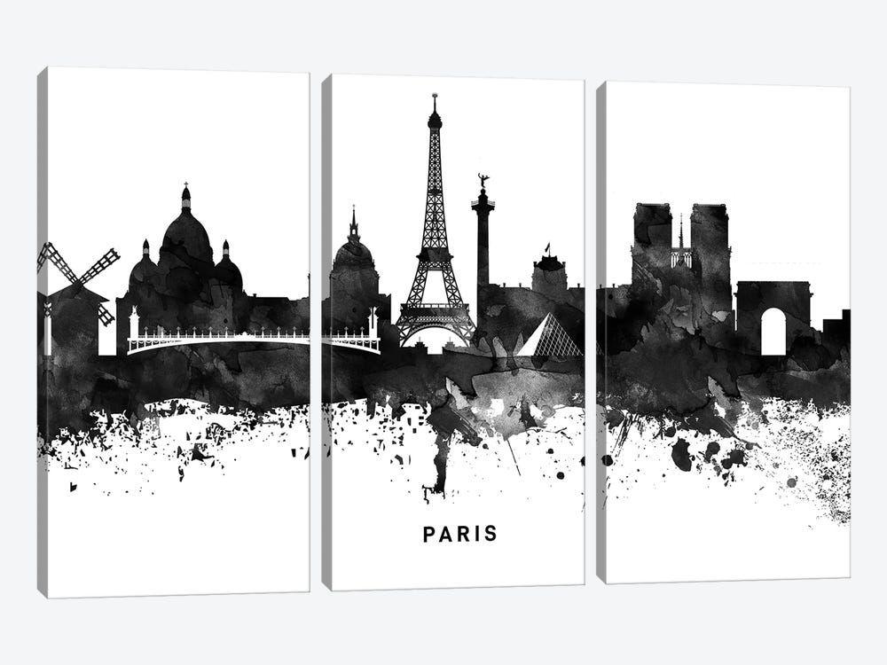 Paris Skyline Black & White by WallDecorAddict 3-piece Art Print